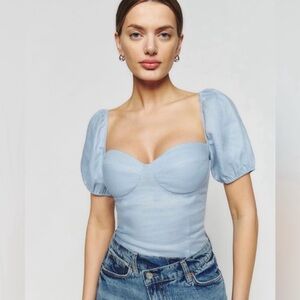 Reformation Andra blue linen shirt